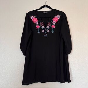 COWGIRL HARDWARE Black Embroidered Floral Western Dress  Womens LARGE #111